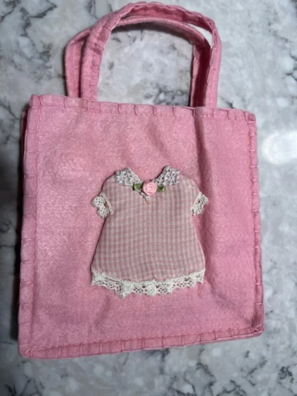 NEW 6 Vntg Powder Pink Felt Party Bag w/Pink Dress Applique/Baby Shower/Birthday